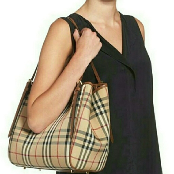 Burberry Handbags - New Burberry Small Canter Check & Leather Tote